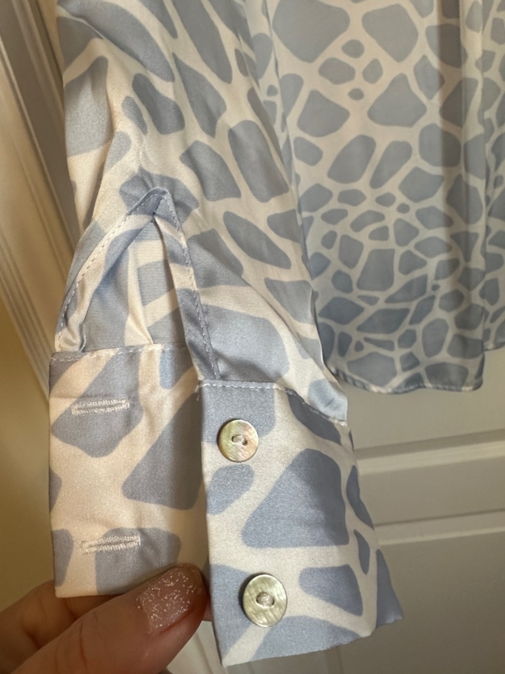 Zara Pale Blue & White Abstract Print Button-Up Shirt - Picture 5 of 6